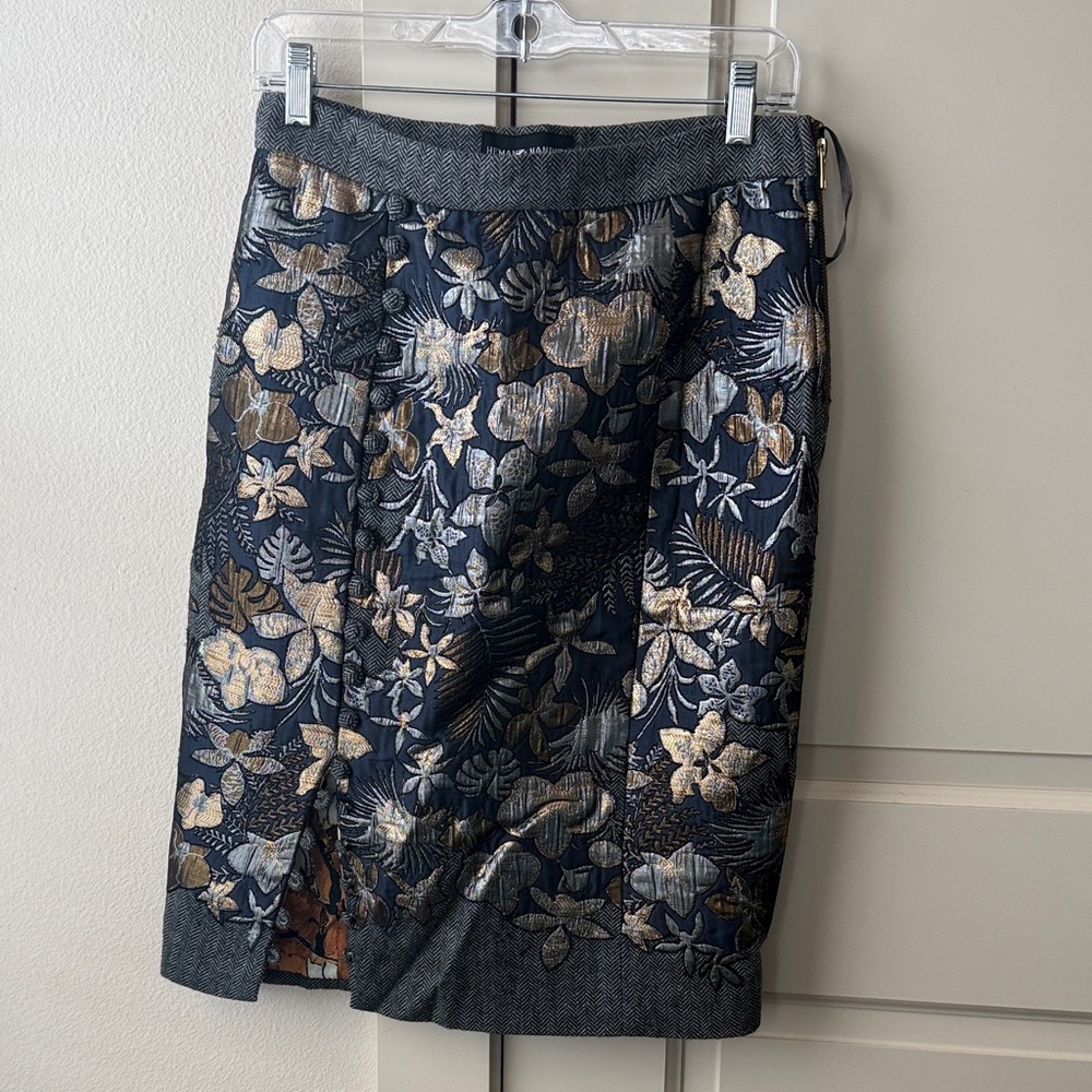 HEMANT & NANDITA Black and Gold Floral Pencil Skirt